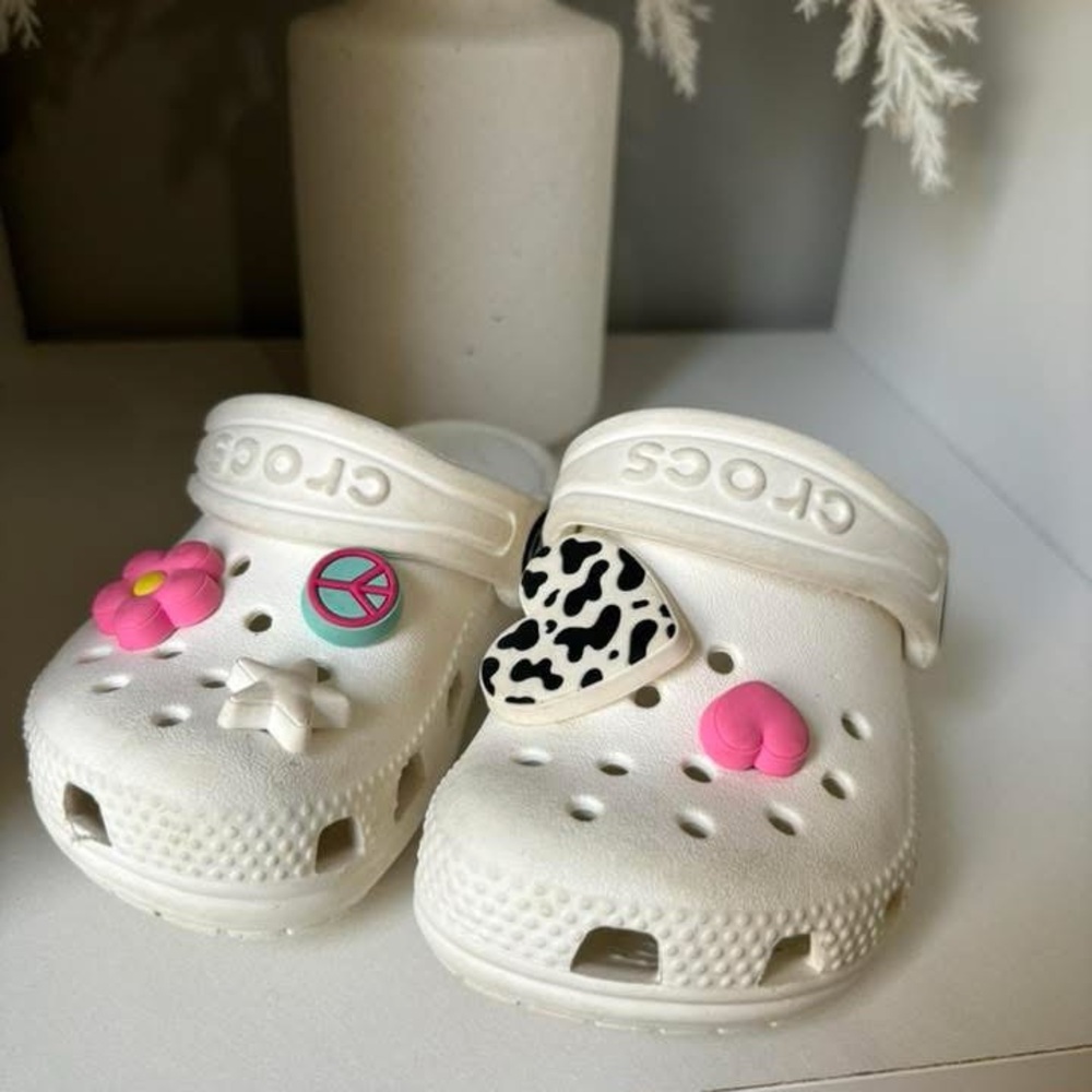 CROCS Kids White Sandals with Fun Charms